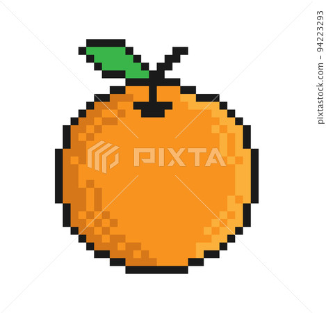 Pixel icon, orange fruit. Exotic fruit. Harvesting of Citrus. Simple retro game vector isolated on white background Pixel icon, orange fruit. Exotic fruit. Harvesting of Citrus. Simple retro game vector isolated on white background 94223293