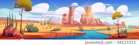 River in desert, beautiful oasis landscape scene River in desert, beautiful oasis landscape scene 94223353