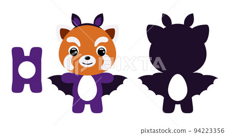 Cute die cut Halloween red panda chocolate egg holder template. Cartoon animal character in a bat costume. Retail paper box for the easter egg. Printable color scheme. Vector stock illustration Cute die cut Halloween red panda chocolate egg holder template. Cartoon animal character in a bat costume. Retail paper box for the easter egg. Printable color scheme. Vector stock illustration 94223356