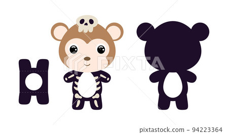 Cute die cut Halloween monkey chocolate egg holder template. Cartoon animal character in a skeleton costume. Retail paper box for the easter egg. Printable color scheme. Vector stock illustration Cute die cut Halloween monkey chocolate egg holder template. Cartoon animal character in a skeleton costume. Retail paper box for the easter egg. Printable color scheme. Vector stock illustration 94223364
