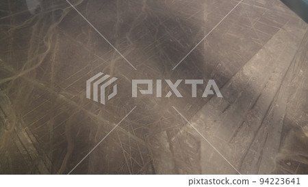 Aerial airplane panoramic view to Nazca geoglyph lines , Ica, Peru 94223641