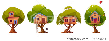 Tree houses or huts isolated on white background. Tree houses or huts isolated on white background. 94223651