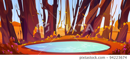 Clear lake in autumn forest cartoon landscape Clear lake in autumn forest cartoon landscape 94223674