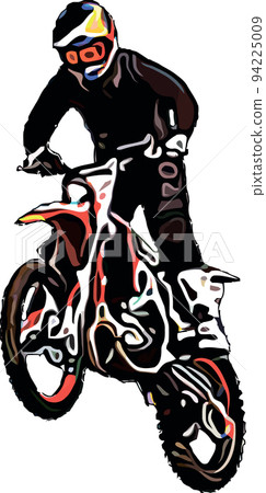 Color vector image of motorcyclist performing an extreme jump trick 94225009