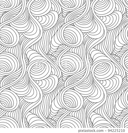 Seamless vector pattern of swirling and smooth black lines isolated on a white background. Abstract seamless texture of flowing lines of spirals and swirls. Seamless vector pattern of swirling and smooth black lines isolated on a white background. Abstract seamless texture of flowing lines of spirals and swirls. 94225210