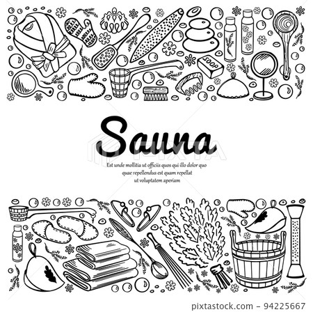 Sauna and spa accessories horizontal frame banner 94225667