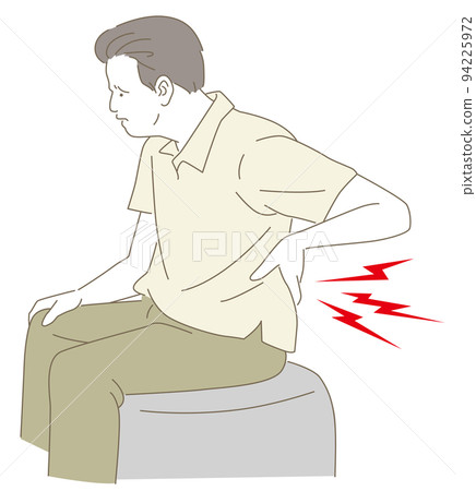 一個背痛中年男子的簡單線條畫插圖 94225972