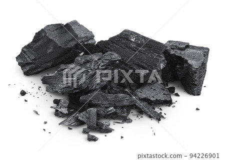 Natural wooden charcoal isolated on white background with full depth of field Natural wooden charcoal isolated on white background with full depth of field 94226901