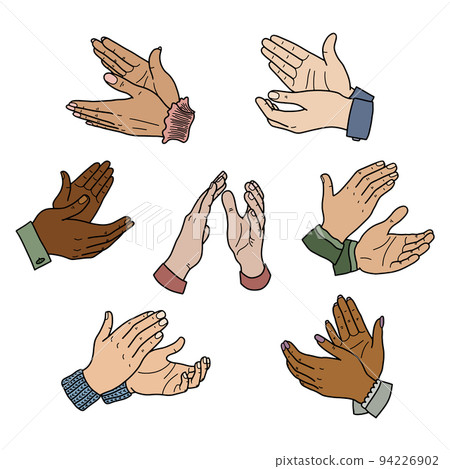 Handclaps, applause, ovation. A set of cartoon-style cliparts isolated on a white background. A design element. Handclaps, applause, ovation. A set of cartoon-style cliparts isolated on a white background. A design element. 94226902