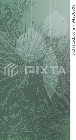 Elegant vector green vertical background with fir branches and Christmas balls. Abstract background with gradient texture. 94226905