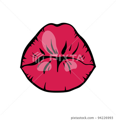 Bright red female lips in retro pop art style. Mouth shaped like a kiss. Vector illustration. 94226993