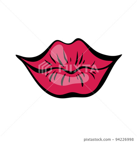 Bright red female lips in retro pop art style. Mouth with a slight smile. Vector illustration. 94226998