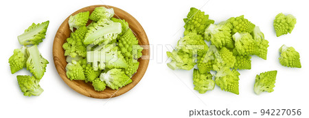 Romanesco broccoli cabbage or Roman Cauliflower isolated on white background. Top view. Flat lay Romanesco broccoli cabbage or Roman Cauliflower isolated on white background. Top view. Flat lay 94227056