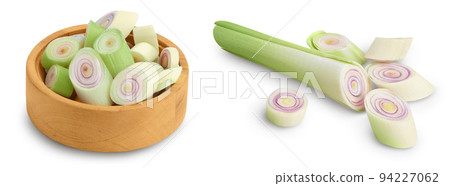 Fresh Lemongrass slices in wooden bowl isolated on white background with full depth of field 94227062