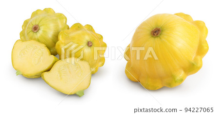 yellow pattypan squash isolated on white background with full depth of field 94227065