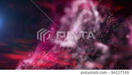 Image of red and pink particle clouds moving on black background Image of red and pink particle clouds moving on black background 94227149