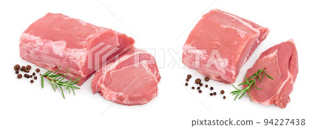 Raw pork meat with rosemary and peppercorn isolated on white background 94227438