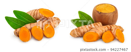 turmeric root and slices isolated on white background 94227467