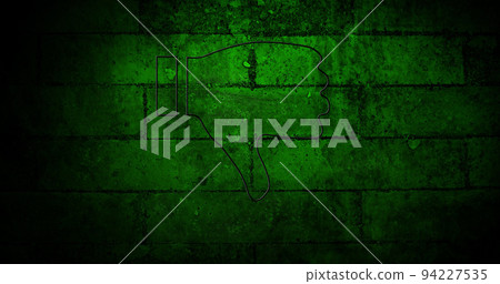 Image of glowing neon thumb down icon on brick wall 94227535