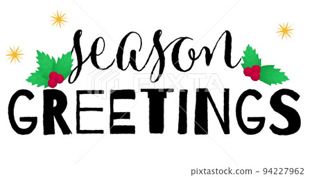 Image of season greetings text with christmas decorations on white background Image of season greetings text with christmas decorations on white background 94227962