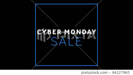 White and blue Cyber Monday Sale text appearing against a black screen White and blue Cyber Monday Sale text appearing against a black screen 94227965