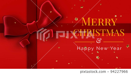Image of merry christmas text over red ribbon 94227966