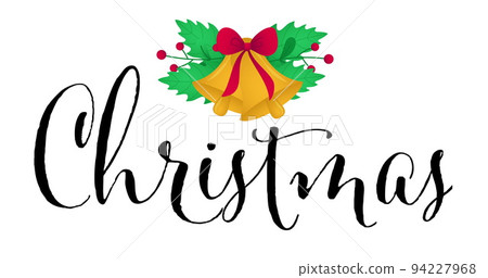 Image of christmas text with christmas bells on white background Image of christmas text with christmas bells on white background 94227968