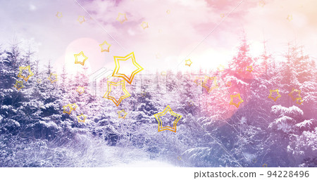 Image of stars falling over winter scenery at christmas 94228496