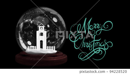 Image of merry christmas text over snow globe Image of merry christmas text over snow globe 94228520