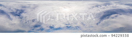 Blue sky with Cumulus clouds Seamless panorama in spherical equirectangular format. Complete zenith for use in 3D graphics, game and for composites in aerial drone 360 degree panoramas as a sky dome Blue sky with Cumulus clouds Seamless panorama in spherical equirectangular format. Complete zenith for use in 3D graphics, game and for composites in aerial drone 360 degree panoramas as a sky dome 94229338