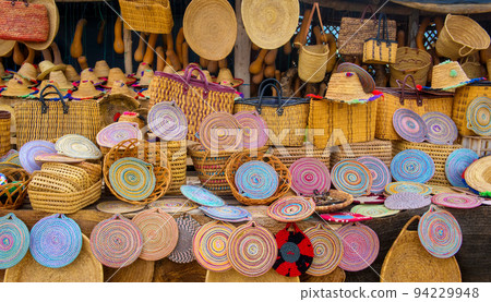 Craft wicker hats, bags and other souvenirs in the market of Morocco Craft wicker hats, bags and other souvenirs in the market of Morocco 94229948
