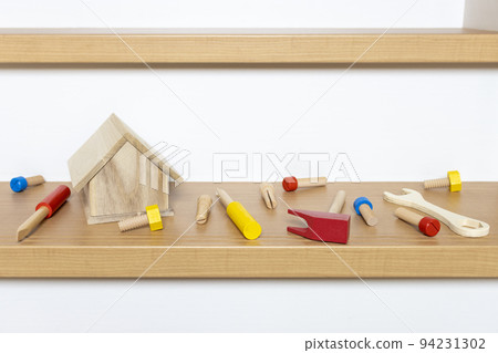 House stairs, toy house and toy tools. image of maintenance 94231302