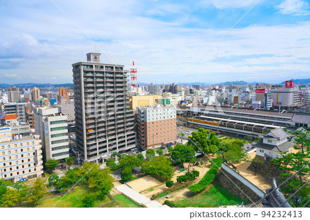 [Japan's Top 100 Castles] Fukuyama Castle The watchtowers, JR Fukuyama Station, and Fukuyama City 2 seen from the top floor of the castle tower Fukuyama City, Hiroshima Prefecture 94232413