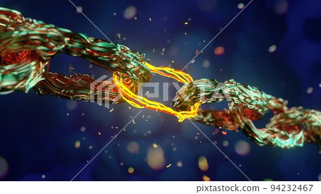 Blockchain digital chain, beautiful abstract copper coil wiring . 3d rendering. 94232467