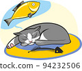 a cat dreaming about fish vector illustration 94232506