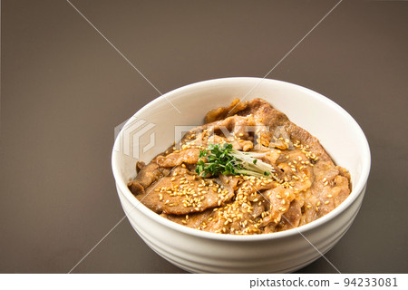 Tokachi rice bowl topped with healthy broccoli sprouts with a delicious sweet and spicy soy sauce and mirin sauce 94233081