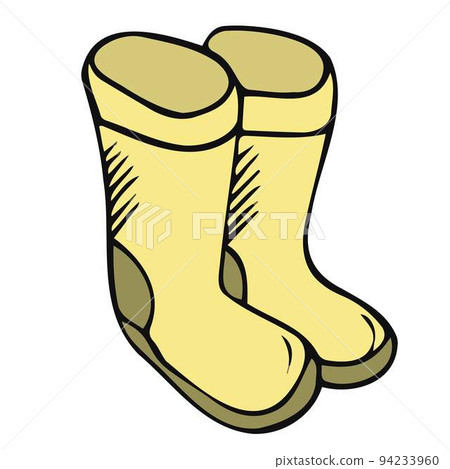 Yellow high clean rubber boots. Gardening, autumn. Flat style. Isolated on a white background. 94233960