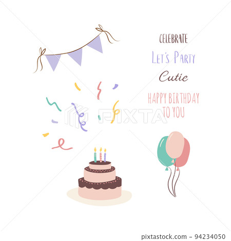 Colorful balloons, confetti and decorative hat. Vector illustration Colorful balloons, confetti and decorative hat. Vector illustration 94234050