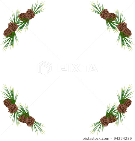 Christmas frame of fir and pine branches, long coniferous needles and cones. Festive decoration for the New Year and winter holidays 94234289