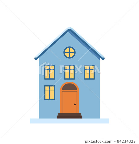 A small house with a bright roof in the snow, light in the windows. Merry festive decorations for the new year and Christmas. Winter and holidays element A small house with a bright roof in the snow, light in the windows. Merry festive decorations for the new year and Christmas. Winter and holidays element 94234322