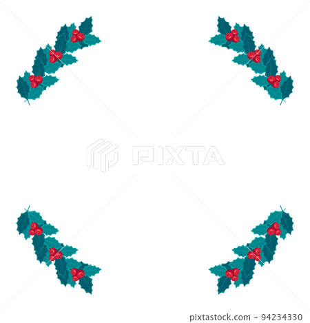 Christmas frame of blue leaves and red holly berries. Festive decoration for the New Year and interior decor. Vector flat illustration Christmas frame of blue leaves and red holly berries. Festive decoration for the New Year and interior decor. Vector flat illustration 94234330
