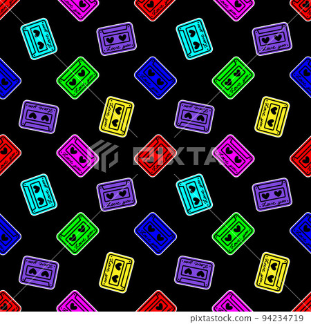 Seamless pattern with cassette and hearts. Design for Valentines Day 94234719