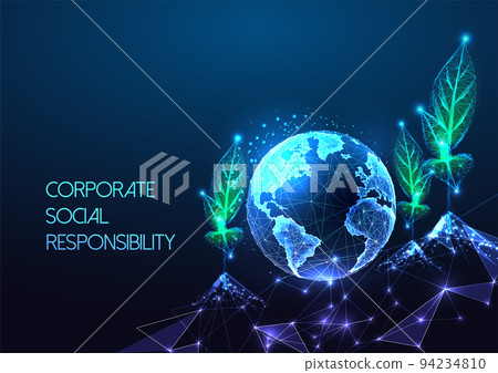 Corporate social responsibility, sustainable agriculture concept with planet Earth and sprout field Corporate social responsibility, sustainable agriculture concept with planet Earth and sprout field 94234810