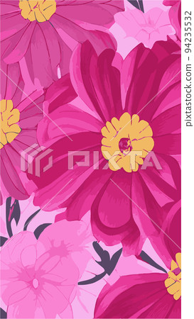 pink blooming flowers pattern seamless pattern. Great for textile, wrapping, surface, fabric, wallpaper. vertical format , Bouquet of flowers from the garden . Floral bright background 94235532