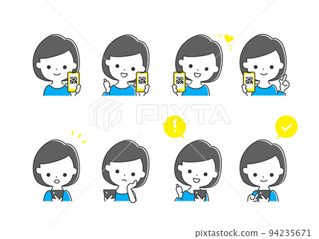 女性/智能手機 QR 碼 A 的易於使用的簡單插圖 94235671