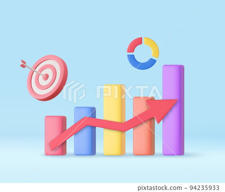 3D Stock chart and Arrow hit the center of the target. 3D Stock chart and Arrow hit the center of the target. 94235933