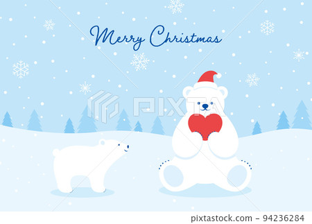 Christmas background illustration of a snowy forest and a polar bear 94236284