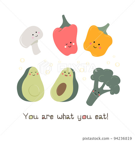 Set of cute healthy breakfast vector food. Card with text Set of cute healthy breakfast vector food. Card with text 94236819
