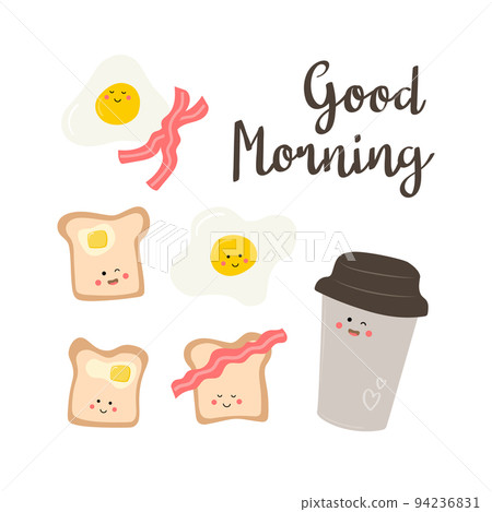 Set of cute breakfast vector food. Card with text Set of cute breakfast vector food. Card with text 94236831