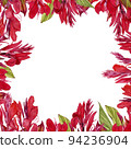 Design frame with watercolor illustration of canna lily flower on white background. Illustration of a tropical flower with leaves for background,texture, wrapper pattern, frame or border. 94236904